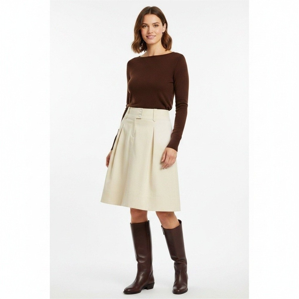J Crew Pleated A Line Skirt 16 Cream Ivory Knee Length Pockets Preppy Old Money
